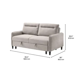 Bouclé Fabric Loveseat Bed Beige