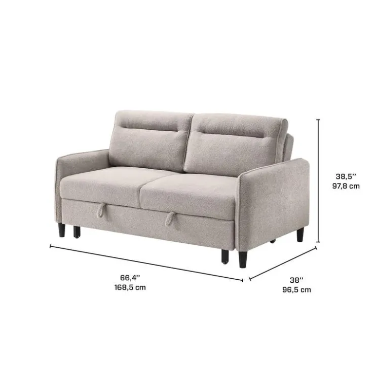 Bouclé Fabric Loveseat Bed Beige