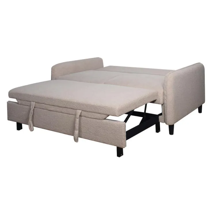 Bouclé Fabric Loveseat Bed Beige