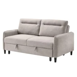 Bouclé Fabric Loveseat Bed Beige