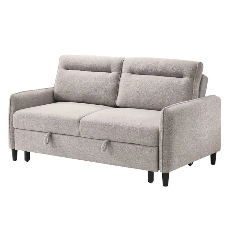 Bouclé Fabric Loveseat Bed Beige