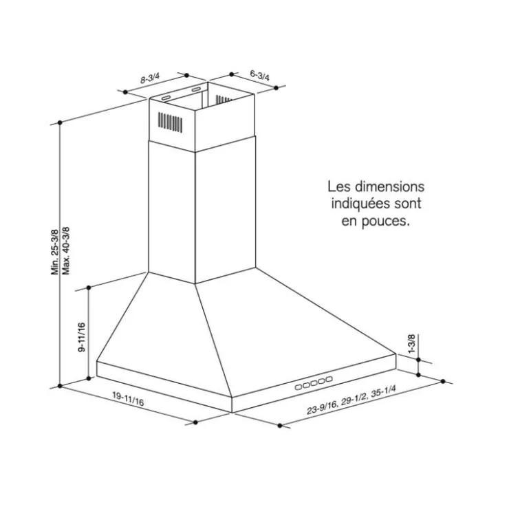 Broan Pyramidal Chimney Range Hood Wall Mount 24" , 450 CFM - BWP1244SS Stainless Steel Outlet
