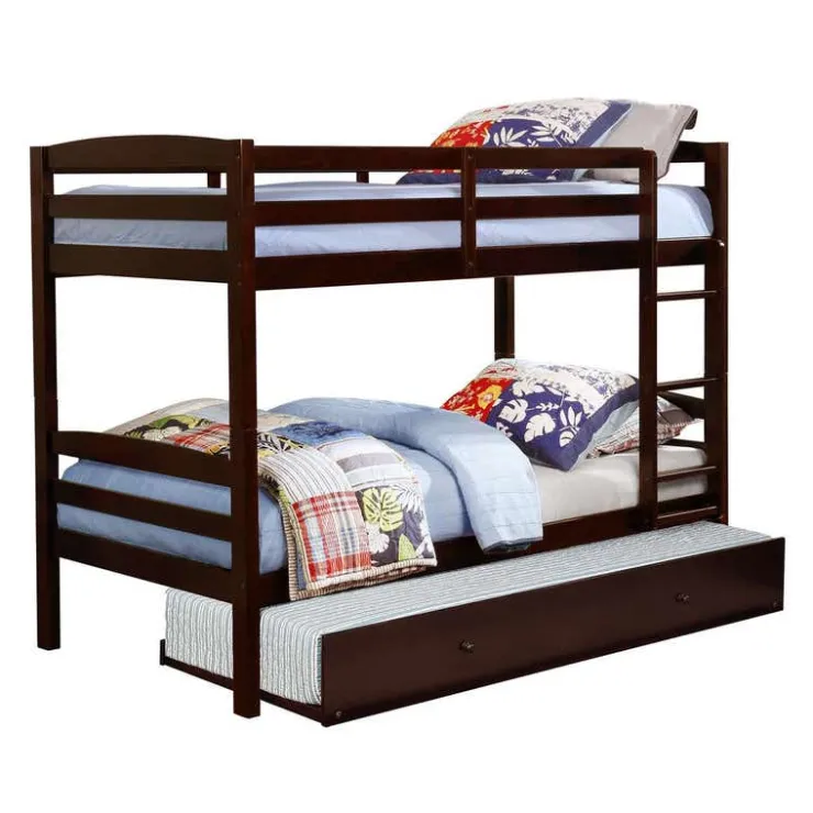 Brown Bunk Bed with Trundle Bed - 39"/39" Expresso