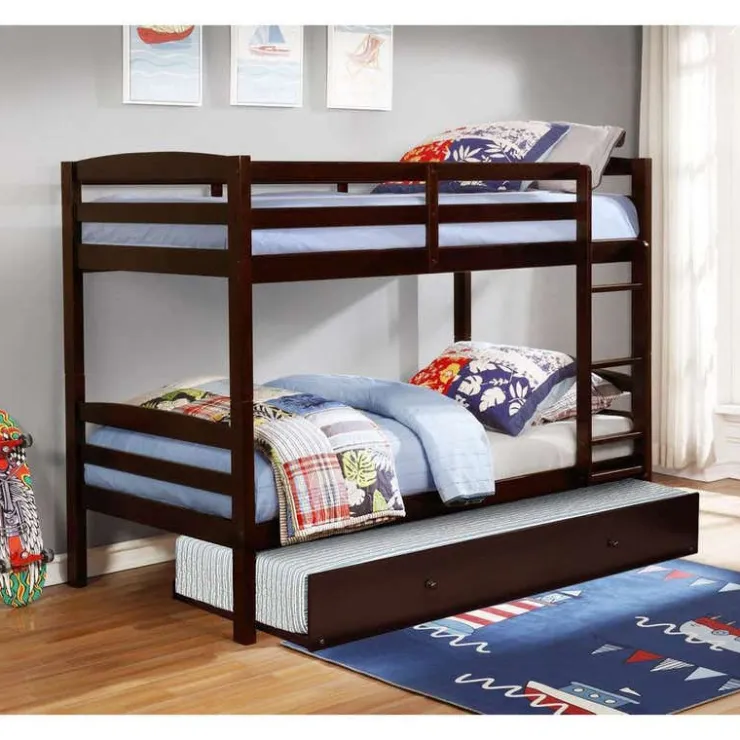 Brown Bunk Bed with Trundle Bed - 39"/39" Expresso