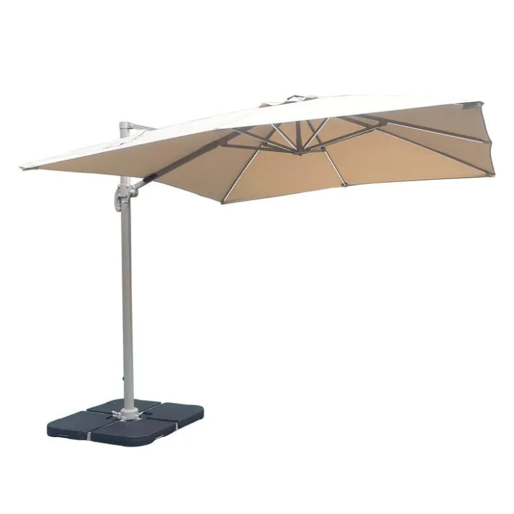 Cantilever Patio Umbrella with 360° Rotation and Solar LED Lighting - 10 ft Beige