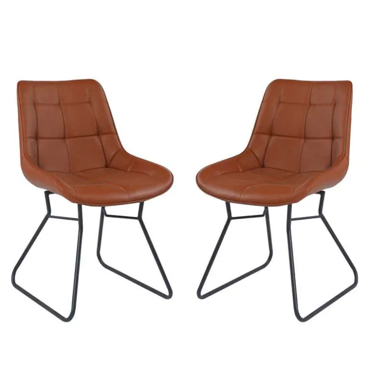 Chairs with Sleigh Legs (Set of 2) - Brown Light brown New