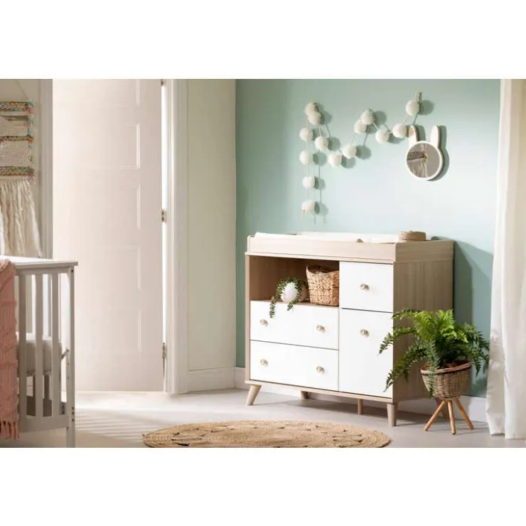 Meubles South Shore Changing Table with Drawers and Open Storage - South Shore Soft Elm and White Hot