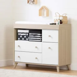 Meubles South Shore Changing Table with Drawers and Open Storage - South Shore Soft Elm and White Hot