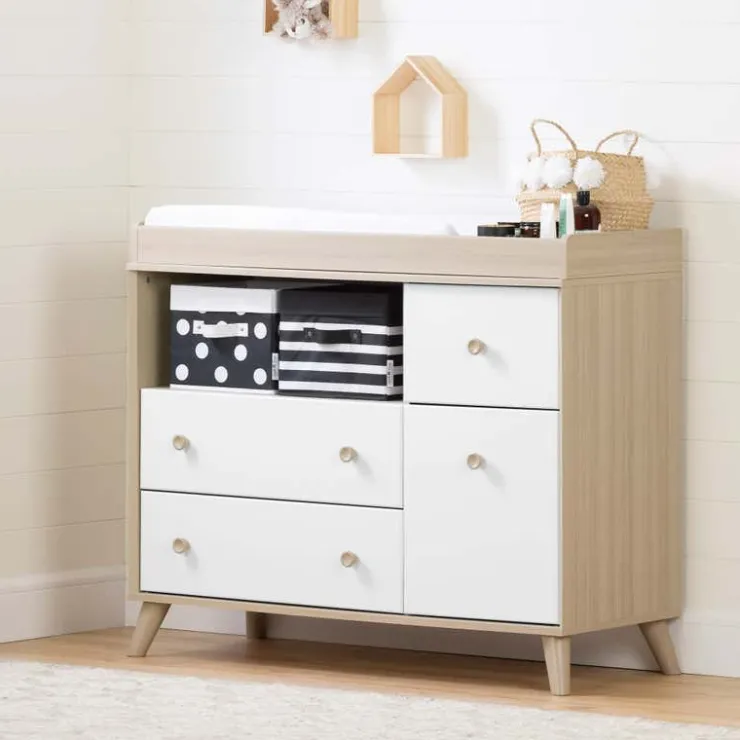 Meubles South Shore Changing Table with Drawers and Open Storage - South Shore Soft Elm and White Hot