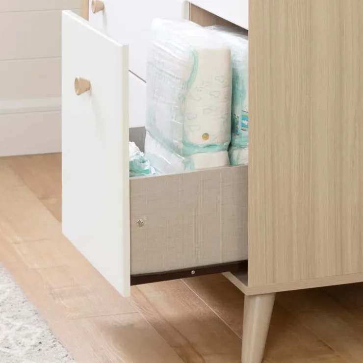 Meubles South Shore Changing Table with Drawers and Open Storage - South Shore Soft Elm and White Hot