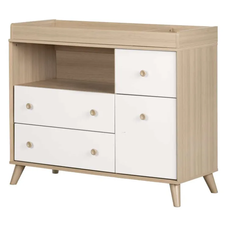 Meubles South Shore Changing Table with Drawers and Open Storage - South Shore Soft Elm and White Hot