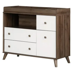 Meubles South Shore Changing Table With Drawers - South Shore Natural Walnut and White Best