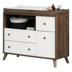 Meubles South Shore Changing Table With Drawers - South Shore Natural Walnut and White Best