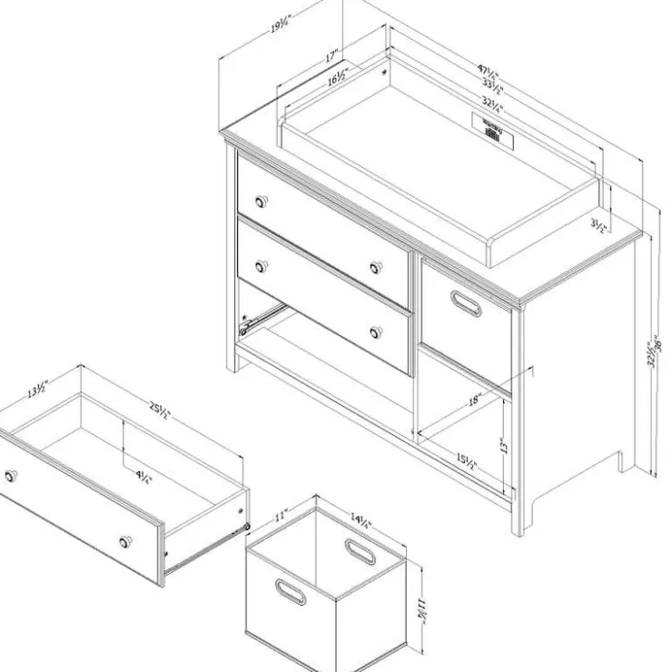 Meubles South Shore Changing Table with Removable Rim, Drawers and Open Storage - South Shore Online