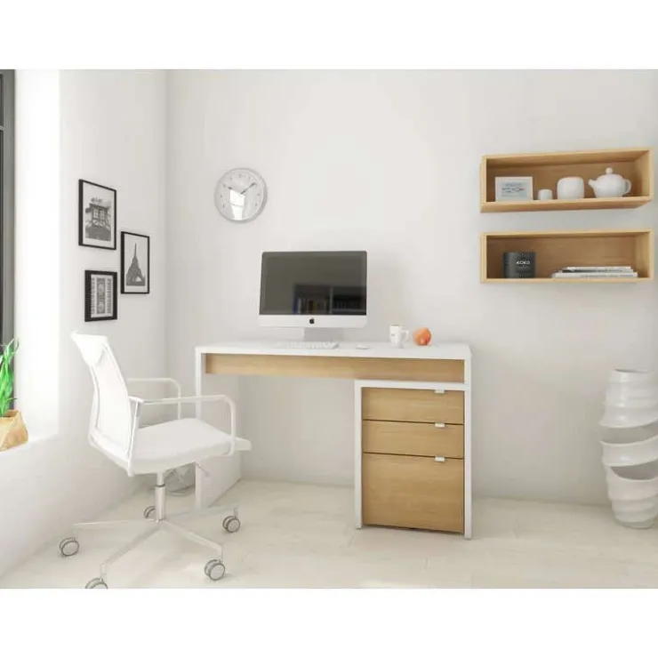 Nexera Chrono Filing Cabinet, 3-Drawer, White And Natural Maple - White and Beige Hot