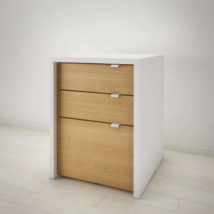 Nexera Chrono Filing Cabinet, 3-Drawer, White And Natural Maple - White and Beige Hot