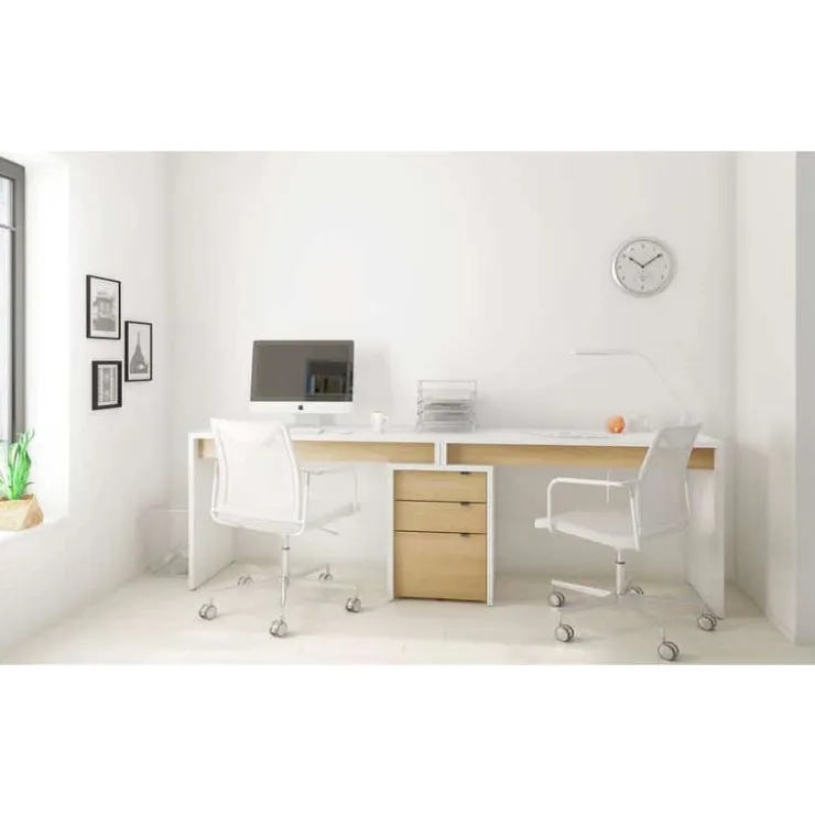 Nexera Chrono 3pcs Home Office Set, Natural Maple & White - White and Beige