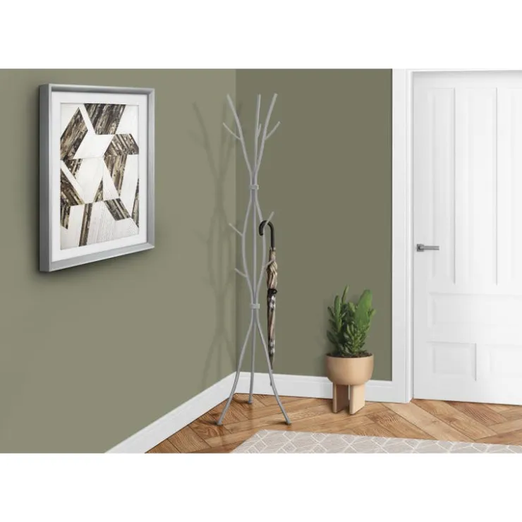 Monarch Coat rack - 8 hooks / branch shaped / contemporary hammered metal - 74"h - si Silver Online