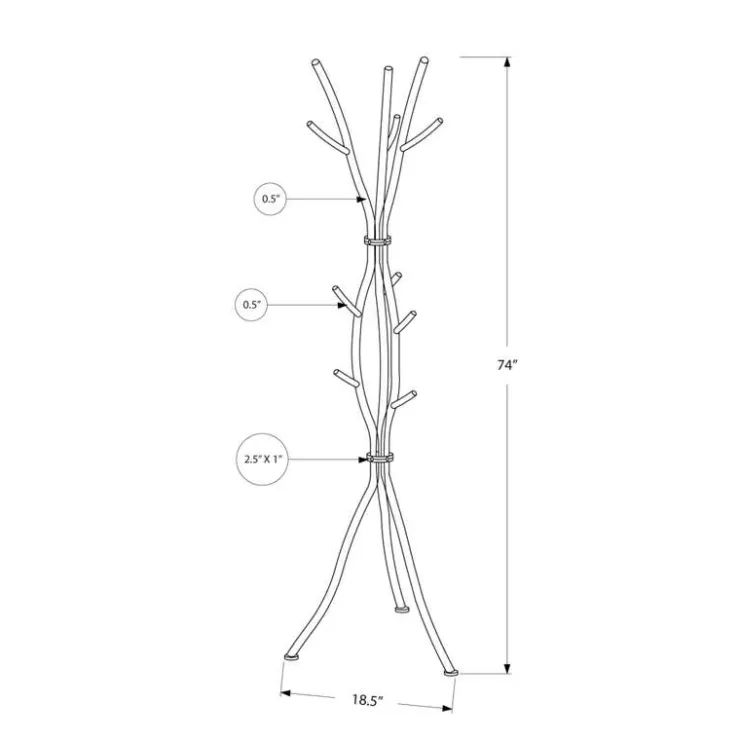 Monarch Coat rack - 8 hooks / branch shaped / contemporary hammered metal - 74"h - si Silver Online