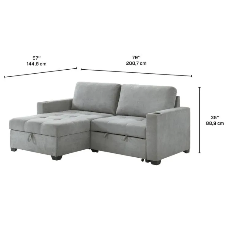 Compact Reversible Loveseat Bed with Storage - Grey Hot