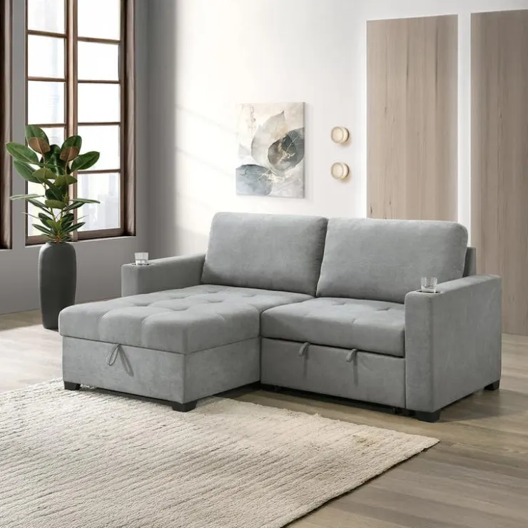 Compact Reversible Loveseat Bed with Storage - Grey Hot