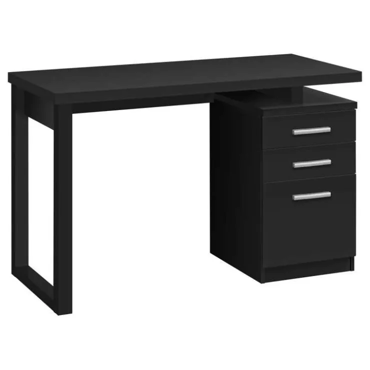 Monarch Computer desk - 3 drawers / wooden leg rectangular / left or right setup / fl - Black Hot