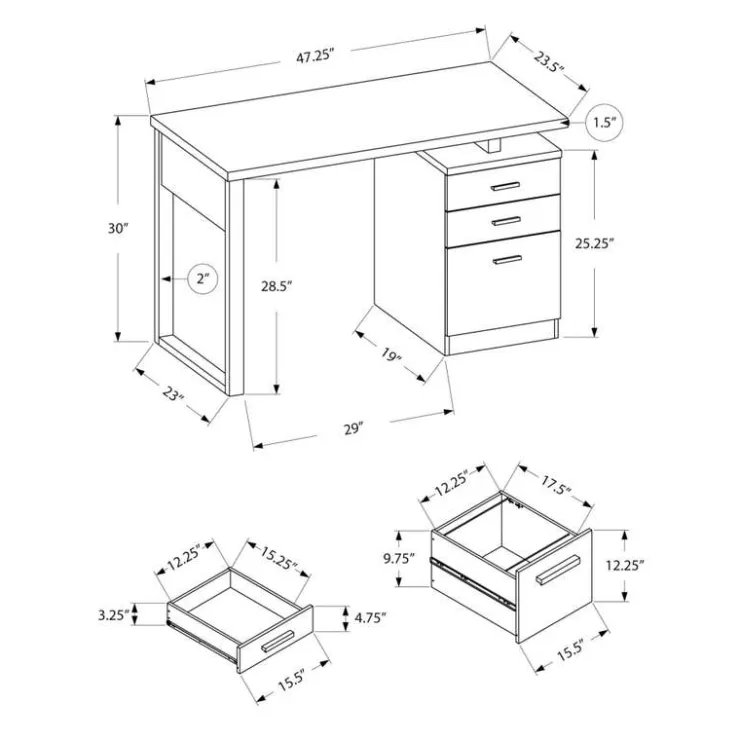 Monarch Computer desk - 3 drawers / wooden leg rectangular / left or right setup / fl - White Best