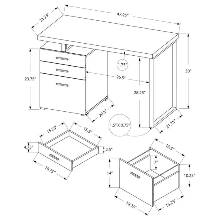 Monarch Computer desk - 3 storage drawers / left or right setup / floating desktop - - White Online