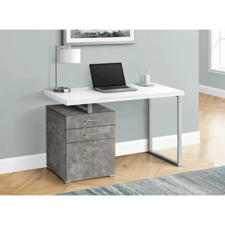 Monarch Computer desk - 3 storage drawers / left or right setup / floating desktop - - White Online