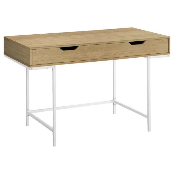 Monarch Computer desk - 2 storage drawers / recessed metal legs - 48"l - wood - Natural Best
