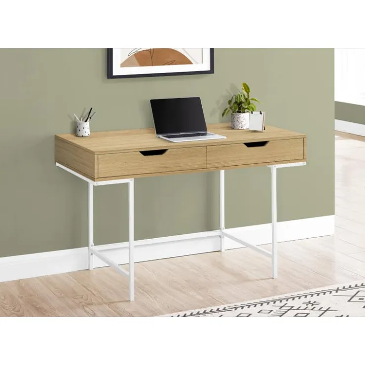 Monarch Computer desk - 2 storage drawers / recessed metal legs - 48"l - wood - Natural Best