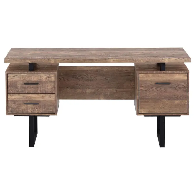 Monarch Computer desk - 3 storage drawers / reversible / floating desktop - 60"l - br - Brown Clearance