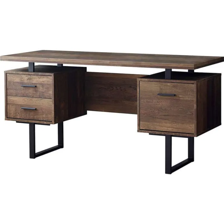 Monarch Computer desk - 3 storage drawers / reversible / floating desktop - 60"l - br - Brown Clearance