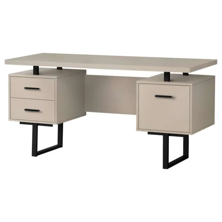 Monarch Computer desk - 3 storage drawers / reversible / floating desktop - 60"l - mo - Taupe