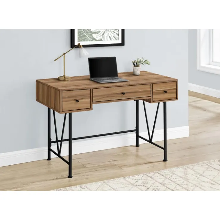 Monarch Computer desk - 3 storage drawer / metal legs v-shape design - 42"l - light r - Brown Online