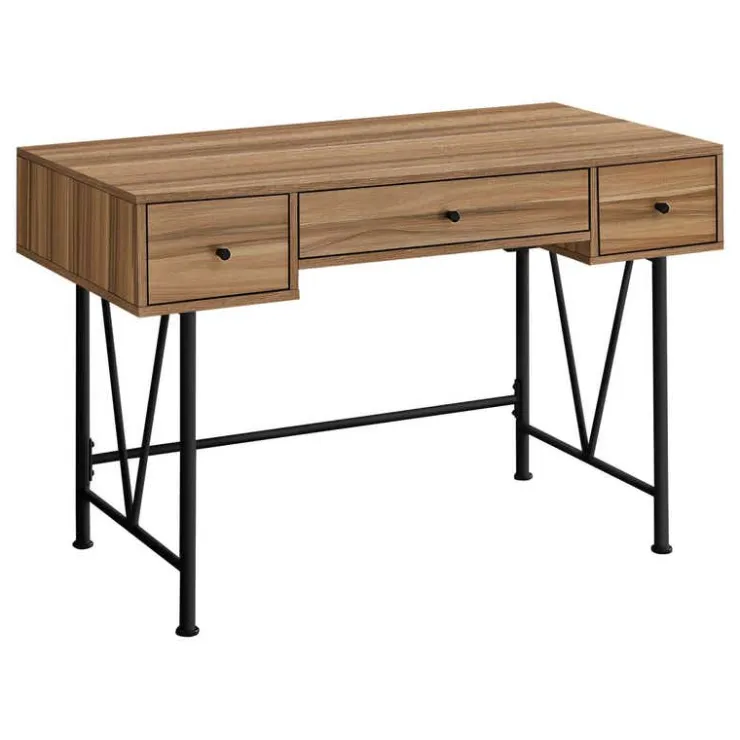 Monarch Computer desk - 3 storage drawer / metal legs v-shape design - 42"l - light r - Brown Online