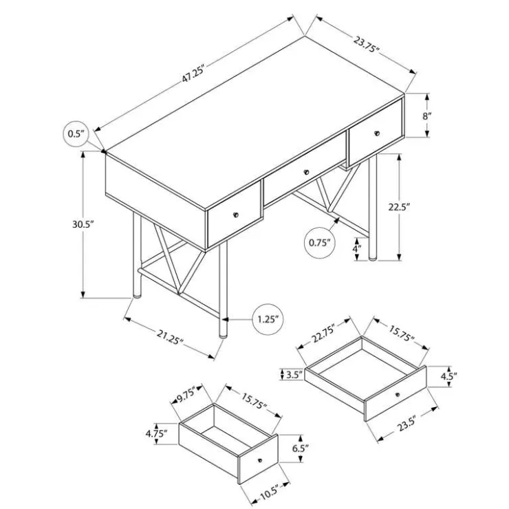 Monarch Computer desk - 3 storage drawer / metal legs v-shape design - 42"l - light r - Brown Online