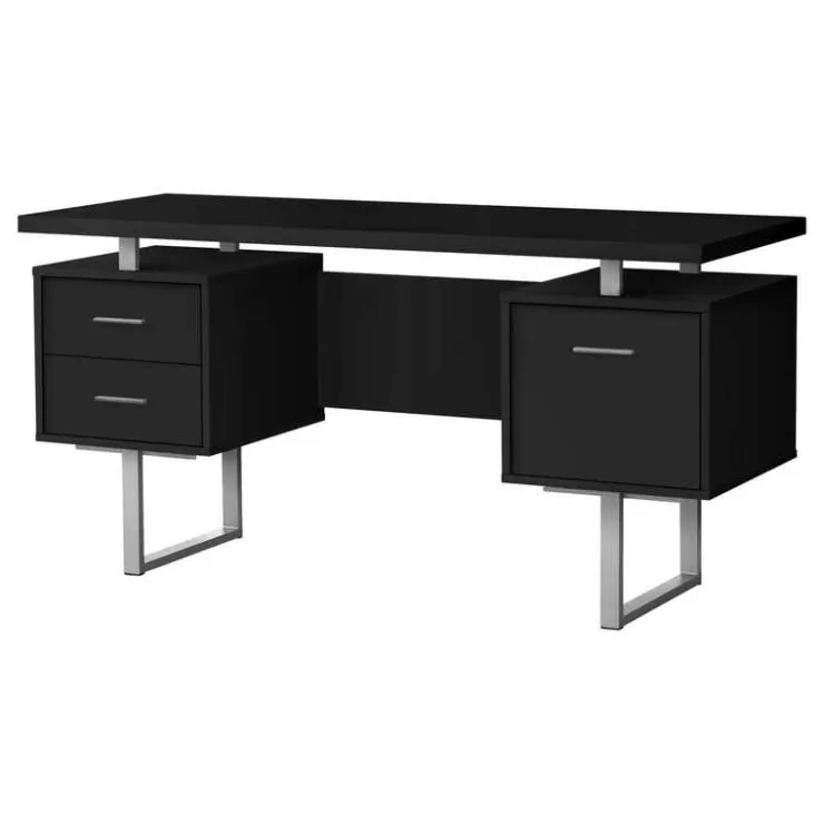 Monarch Computer desk - 3 storage drawers / reversible / floating desktop - 60"l - bl - Black Outlet
