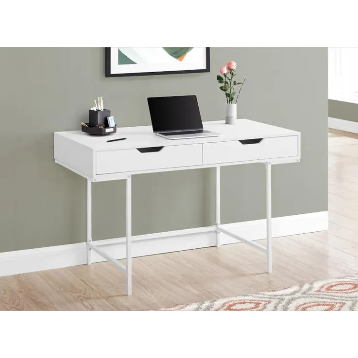 Monarch Computer desk - 2 storage drawers / recessed metal legs - 48"l - / whit - White Outlet