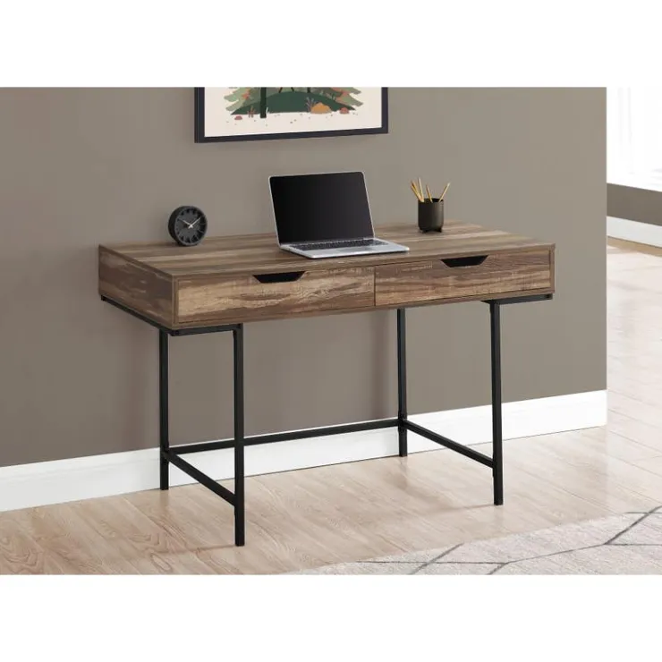 Monarch Computer desk - 2 storage drawers / recessed metal legs - 48"l - reclai - Brown Hot