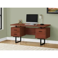 Monarch Computer desk - 3 storage drawers / reversible / floating desktop - 60"l - ch - Cherry Outlet