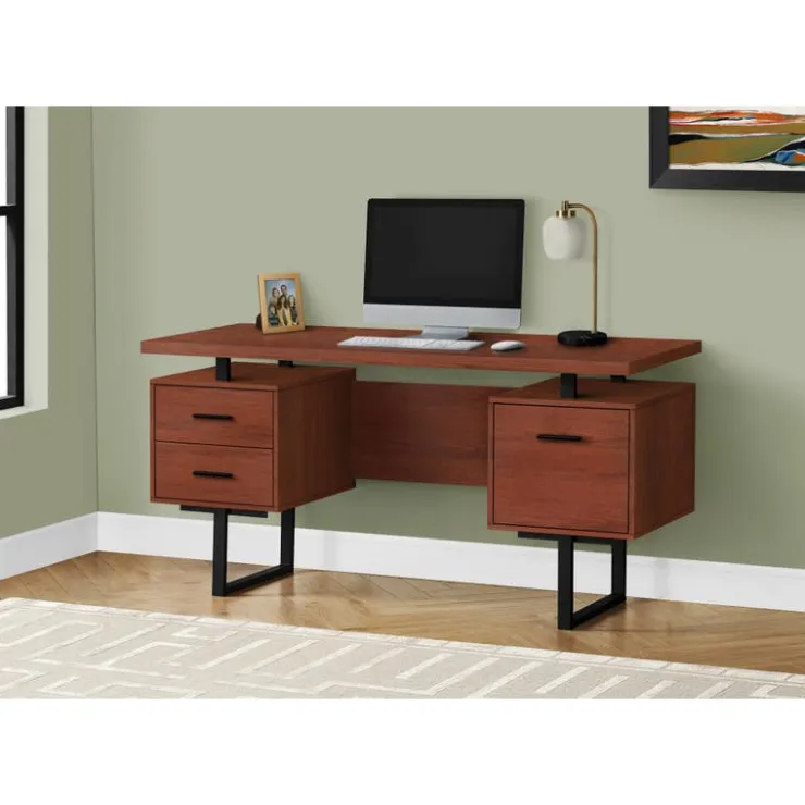Monarch Computer desk - 3 storage drawers / reversible / floating desktop - 60"l - ch - Cherry Outlet
