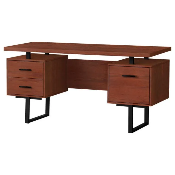 Monarch Computer desk - 3 storage drawers / reversible / floating desktop - 60"l - ch - Cherry Outlet