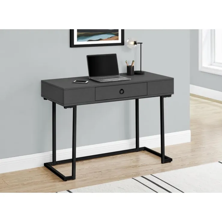 Monarch Computer desk - 1 storage drawer / metal base - 42"l - modern / black - Grey