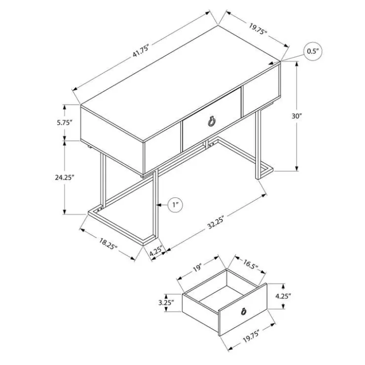 Monarch Computer desk - 1 storage drawer / metal base - 42"l - modern / black - Grey