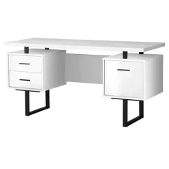 Monarch Computer desk - 3 storage drawers / reversible / floating desktop - 60"l - wh - White Sale