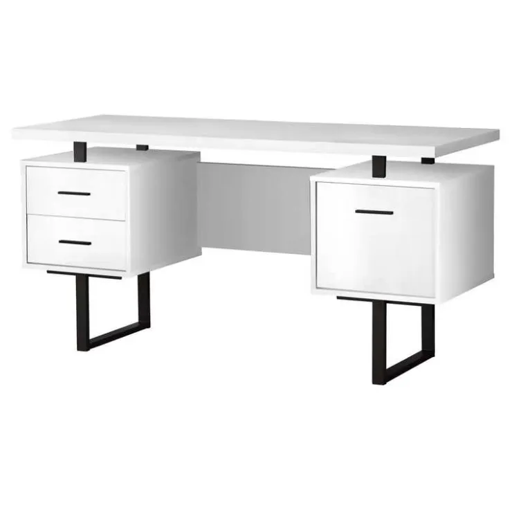 Monarch Computer desk - 3 storage drawers / reversible / floating desktop - 60"l - wh - White Sale
