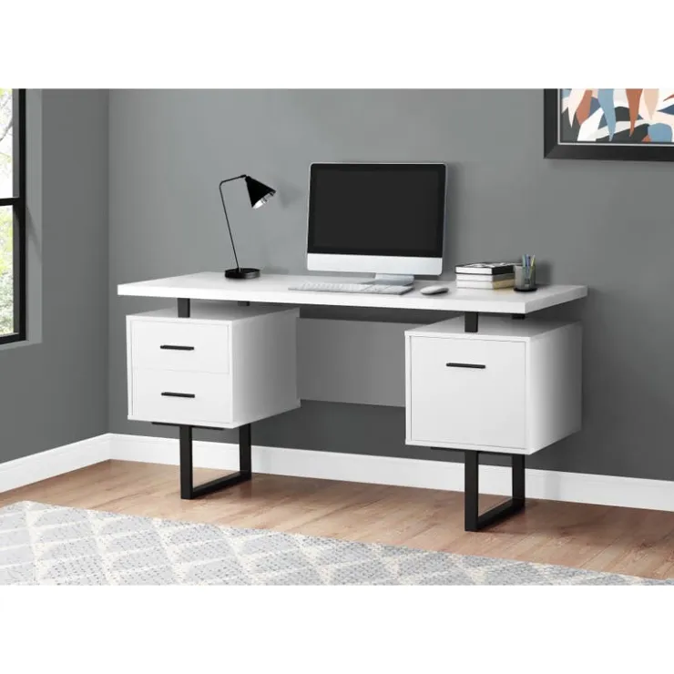 Monarch Computer desk - 3 storage drawers / reversible / floating desktop - 60"l - wh - White Sale