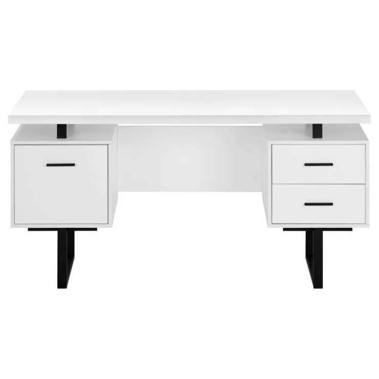 Monarch Computer desk - 3 storage drawers / reversible / floating desktop - 60"l - wh - White Sale