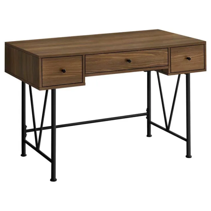 Monarch Computer desk - 3 storage drawer / metal legs v-shape design - 42"l - - Walnut Online